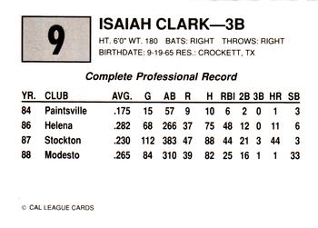 1989 Cal League #9 Isaiah Clark Back