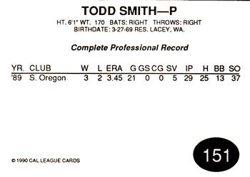 1990 Cal League #151 Todd Smith Back