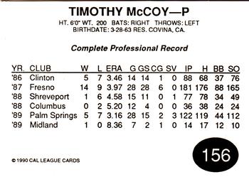 1990 Cal League #156 Timothy McCoy Back