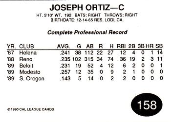 1990 Cal League #158 Joseph Ortiz Back