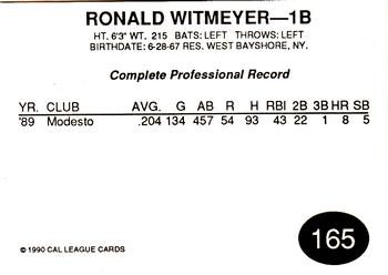 1990 Cal League #165 Ronald Witmeyer Back