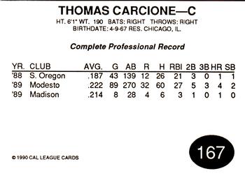 1990 Cal League #167 Thomas Carcione Back