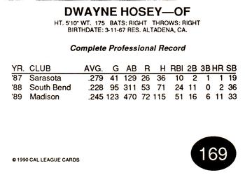 1990 Cal League #169 Dwayne Hosey Back