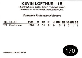 1990 Cal League #170 Kevin Lofthus Back