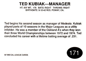 1990 Cal League #171 Ted Kubiak Back