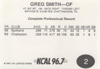 1990 Cal League #2 Greg Smith Back