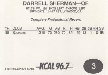 1990 Cal League #3 Darrell Sherman Back