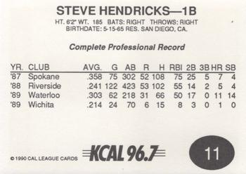 1990 Cal League #11 Steve Hendricks Back