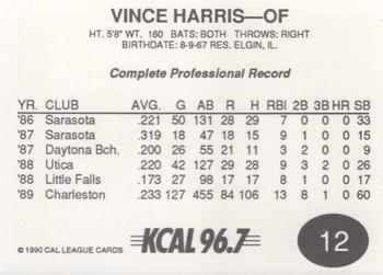 1990 Cal League #12 Vince Harris Back