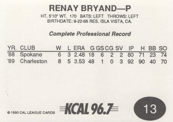 1990 Cal League #13 Renay Bryand Back