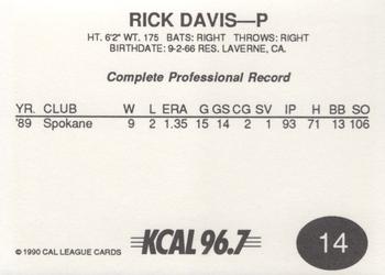 1990 Cal League #14 Rick Davis Back