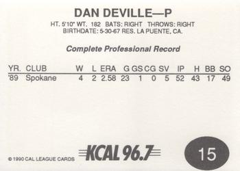 1990 Cal League #15 Dan Deville Back