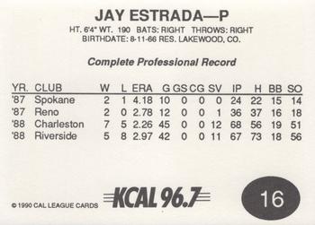 1990 Cal League #16 Jay Estrada Back