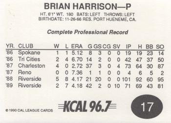 1990 Cal League #17 Brian Harrison Back