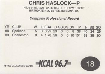 1990 Cal League #18 Chris Haslock Back