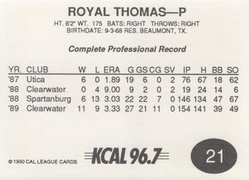 1990 Cal League #21 Royal Thomas Back