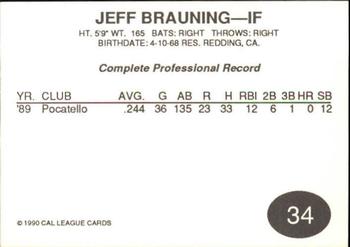 1990 Cal League #34 Jeff Brauning Back