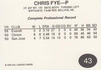 1990 Cal League #43 Chris Fye Back