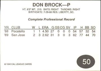 1990 Cal League #50 Don Brock Back