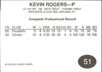 1990 Cal League #51 Kevin Rogers Back