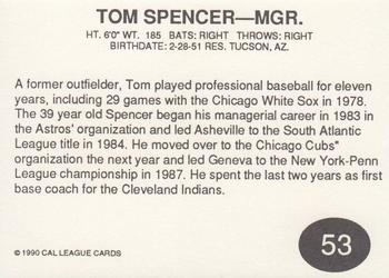 1990 Cal League #53 Tom Spencer Back