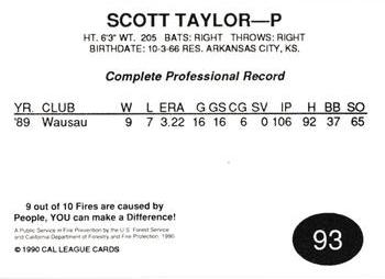 1990 Cal League #93 Scott Taylor Back