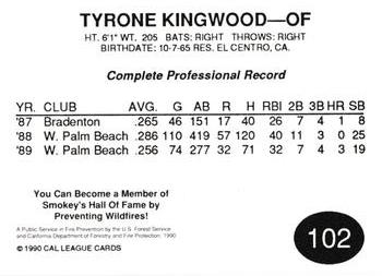 1990 Cal League #102 Tyrone Kingwood Back