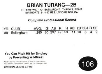 1990 Cal League #106 Brian Turang Back