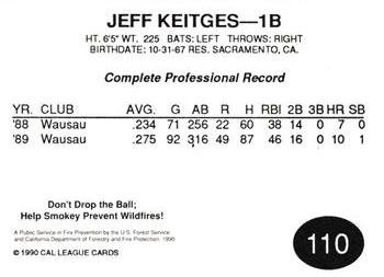 1990 Cal League #110 Jeff Keitges Back