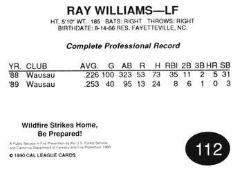 1990 Cal League #112 Ray Williams Back