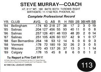 1990 Cal League #113 Steve Murray Back