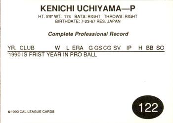 1990 Cal League #122 Kenichi Uchiyama Back
