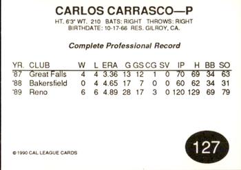 1990 Cal League #127 Carlos Carrasco Back
