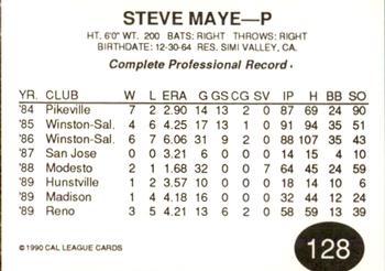 1990 Cal League #128 Steve Maye Back
