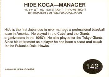 1990 Cal League #142 Hide Koga Back