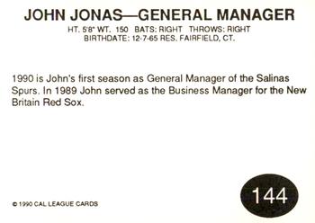 1990 Cal League #144 John Jonas Back