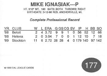 1990 Cal League #177 Mike Ignasiak Back