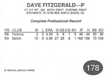 1990 Cal League #178 Dave Fitzgerald Back