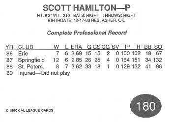 1990 Cal League #180 Scott Hamilton Back