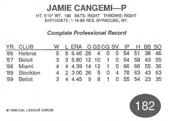 1990 Cal League #182 Jamie Cangemi Back