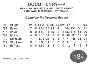 1990 Cal League #184 Doug Henry Back