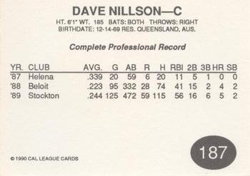 1990 Cal League #187 Dave Nilsson Back