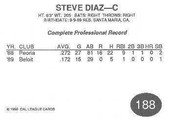 1990 Cal League #188 Steve Diaz Back