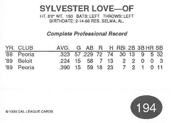 1990 Cal League #194 Sylvester Love Back