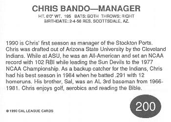 1990 Cal League #200 Chris Bando Back