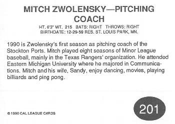 1990 Cal League #201 Mitch Zwolensky Back