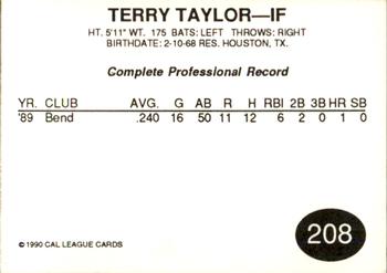 1990 Cal League #208 Terry Taylor Back