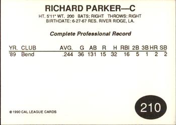 1990 Cal League #210 Richard Parker Back