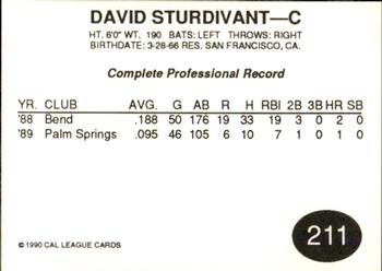 1990 Cal League #211 David Sturdivant Back