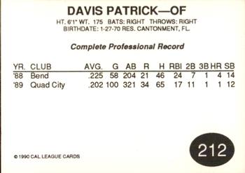 1990 Cal League #212 Dave Partrick Back